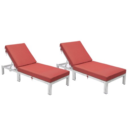 LEISUREMOD Chelsea Modern Outdoor Weathered Grey Chaise Lounge Chair With Red Cushions CLWGR-77R2
